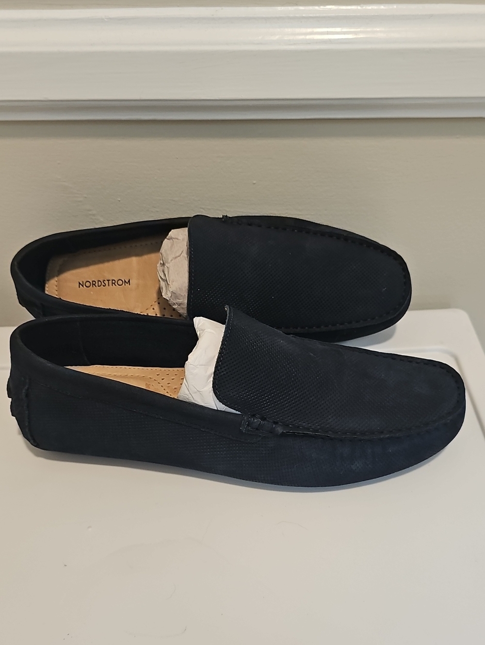 Nordstrom Men's Dark Blue Suede Leather Slip-On Loafers